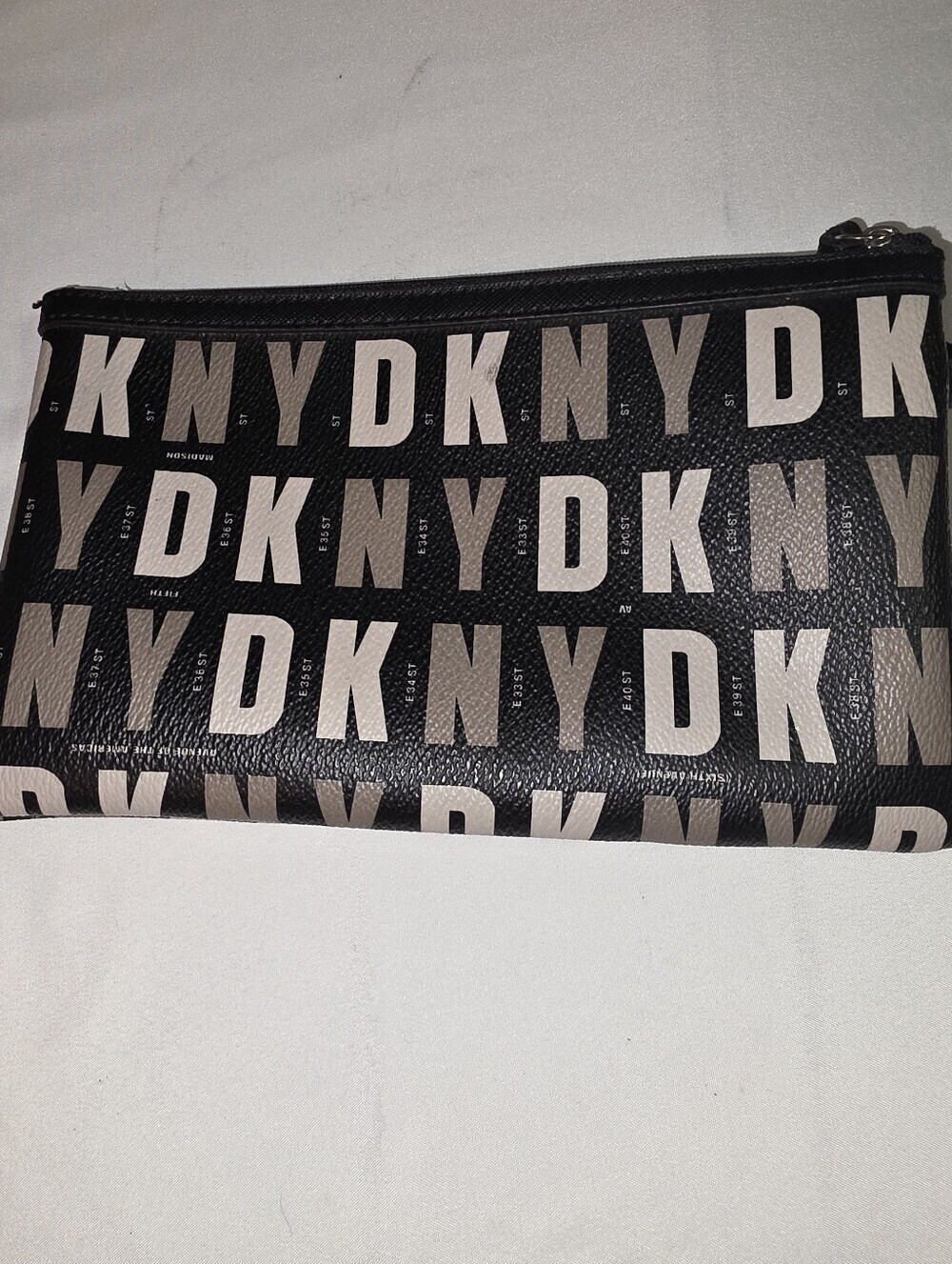 DKNY Black All-Over Logo Monogram Zippered Pouch